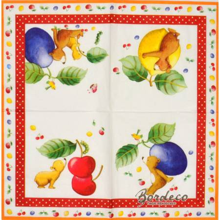 Serwetka decoupage firmy VILLEROY&BOCH misiu z owocami 33x33cm